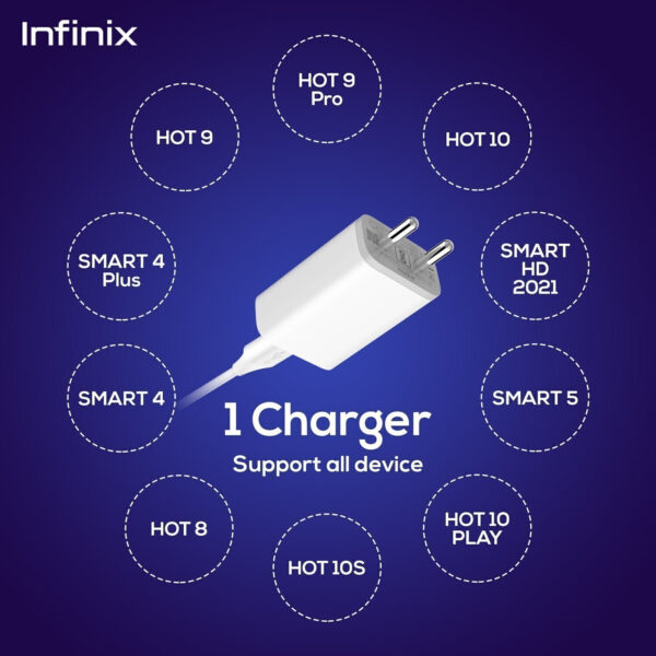 Infinix 10 W Quick Charge 2 A Wall Charger for Mobile with Detachable Cable  (White, Cable Included) - Image 3
