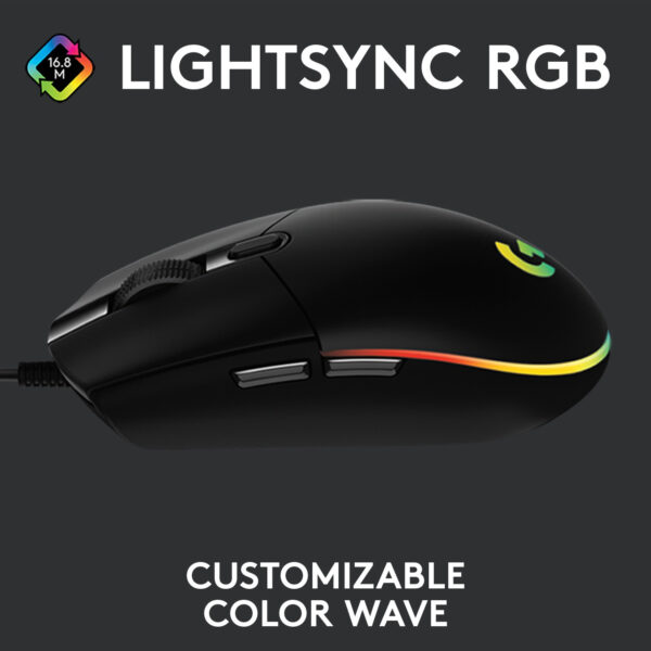 Logitech G102 Light Sync / Adj DPI Upto 8000, 6 Programmable Buttons, RGB Wired Ambidextrous Optical Gaming Mouse - Image 3