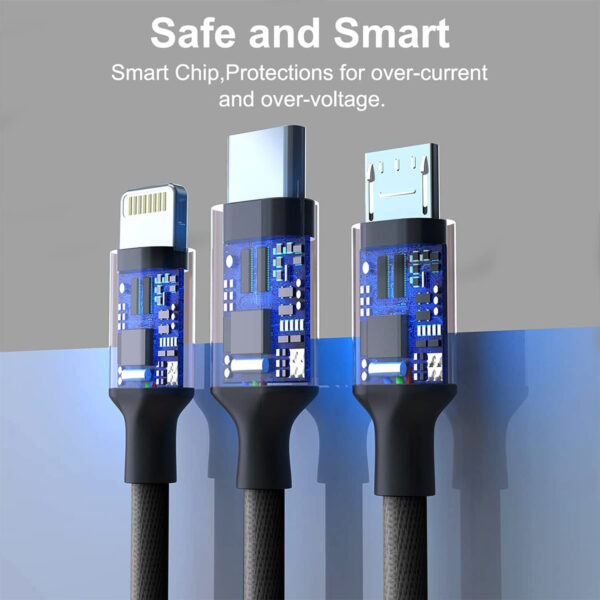 Bestor USB Type C Cable 2 A 1.2 m Multi Charging Cable 4ft 3 in 1 Nylon Braided Multiple USB Fast Charging Cable for Android, iOS and Type C Devices USB Port Connectors Compatible Smart Phones & Tablets And More (Black)  (Compatible with SMART PHONE, IOS, ANDROID, Black, One Cable) - Image 2
