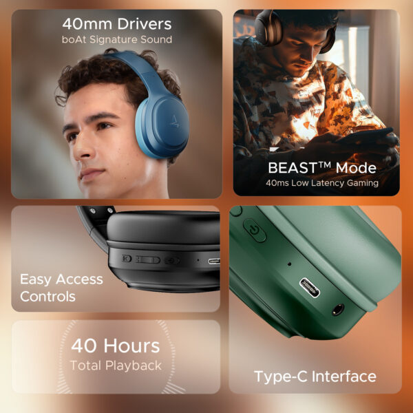 boAt Rockerz 430 w/ Beast Mode(40ms Low Latency),40HRS Playback & 40MM Drivers Bluetooth  (Black Sabre, On the Ear) - Image 4