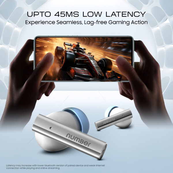 Number Navo Buds X1 w/ 50H Playtime, Dual Pairing, 13mm Speakers, ENC, 45ms Low Latency Bluetooth  (White Sky, In the Ear) - Image 3