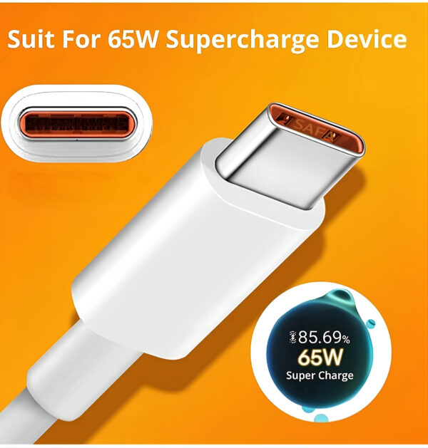 MATSV USB Type C Cable 6.5 A 1 m original SUPER DART|SUPER VOOC|DART Fast Charging Cable 65W  (Compatible with Android phones, oppo, realme, narzo, OnePlus, White, One Cable) - Image 3