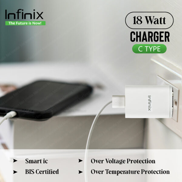 Infinix 18 W Quick Charge 2 A Wall Charger for Mobile  (White, C-Type, Cable Included) - Image 2