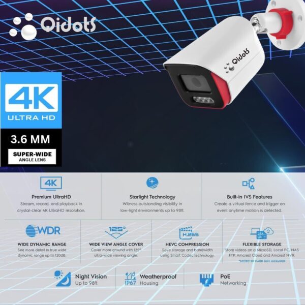 Qidots 6 Channel Kit 8MP IPCamera Full Set ColourVu DualMode 8CH NVR POE Switch 1TB HDD Security Camera  (1 TB, 6 Channel) - Image 2