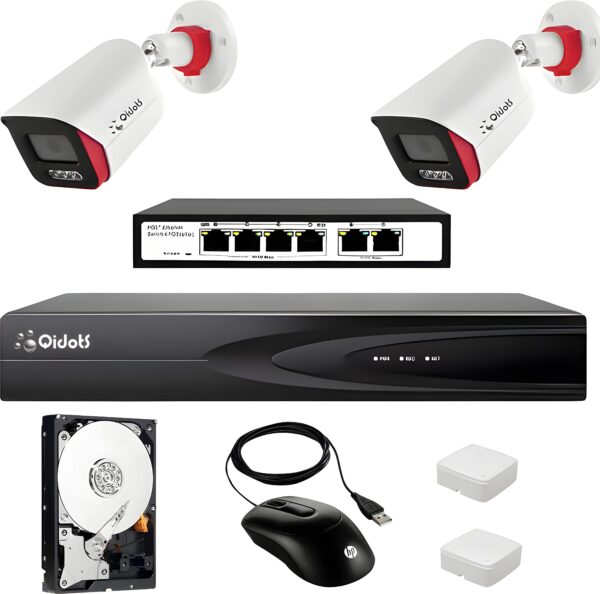 Qidots 2 Channel Kit 8MP IPCamera Full Set ColourVu DualMode 8CH NVR POE Switch 1TB HDD Security Camera  (1 TB, 2 Channel)