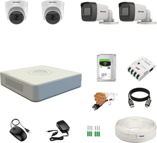 Clocite HIKVISION 5MP 2 Dome 2 Bullet Cameras (Audio Recording) + 8CH 3K/5MP DVR Kit Security Camera  (1 TB, 4 Channel)