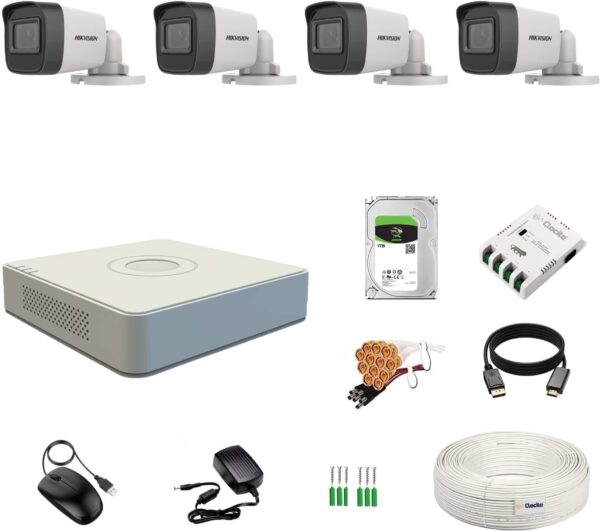 Clocite HIKVISION 5MP 4 Bullet Cameras (Audio Recording) + 4CH 3K/5MP DVR Kit Security Camera  (1 TB, 4 Channel)