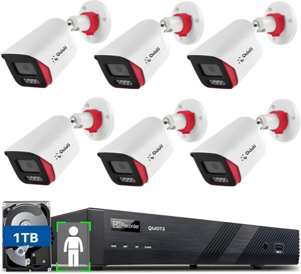 Qidots 6 Channel Kit 8MP IPCamera Full Set ColourVu DualMode 8CH NVR POE Switch 1TB HDD Security Camera  (1 TB, 6 Channel)