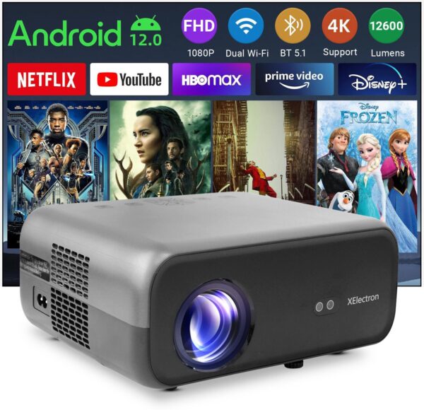 XElectron C9 Plus (12600 lm / 2 Speaker / Wireless / Remote Controller) Full HD 1080p Native with 4K Support, 200-inches Display | WiFi & Bluetooth Connectivity | Android 9.0 with YouTube, Netflix, Prime | Home Theater Projector  (Black) - Image 2