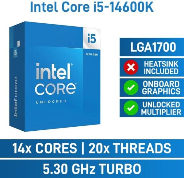 Intel Core i5 14600K (CPU Cooler Fan not Included) 3.5 GHz Upto 5.3 GHz LGA1700 Socket 14 Cores 20 Threads 24 MB Smart Cache Desktop Processor  (Silver) - Image 2