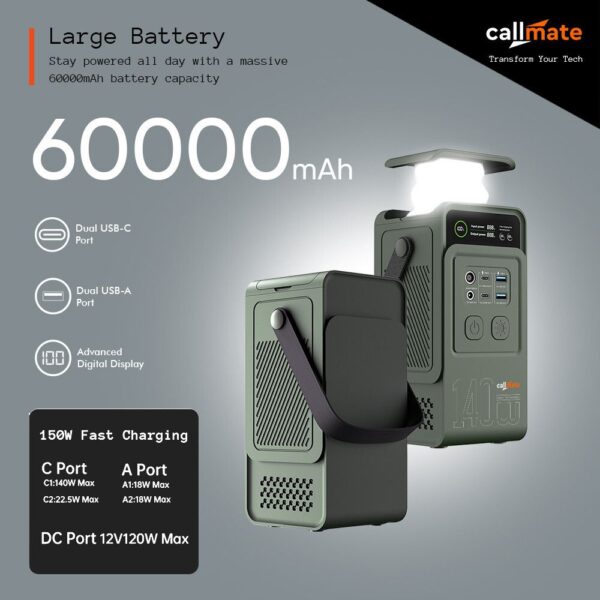 Callmate 60000 mAh 140 W Power Bank  (Green, Lithium, Fast Charging, Power Delivery 3.0, Quick Charge 2.0 for Mobile, Laptop, Speaker, Tablet, Trimmer, Earbuds) - Image 3