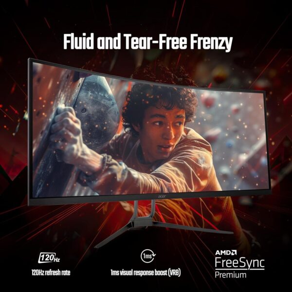 Acer 86.36 cm (34 inch) Curved UWQHD LED Backlit VA Panel Gaming Monitor (ED343CUR UWQHD 120Hz)  (AMD Free Sync, Response Time: 1 ms, 120 Hz Refresh Rate)