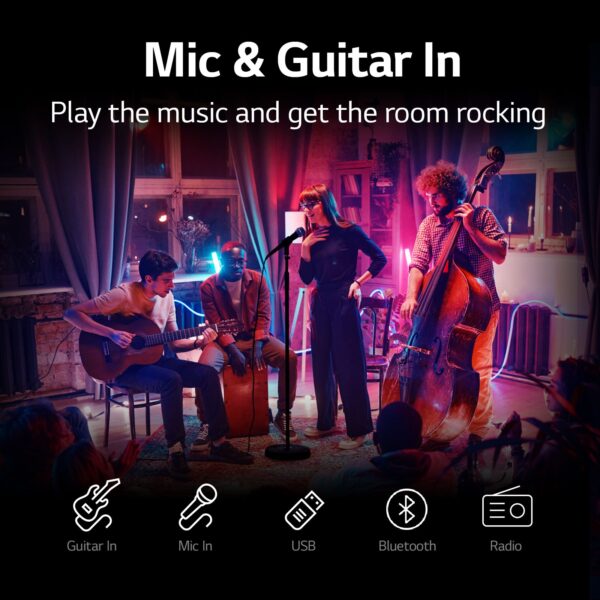 LG XBOOM RNC9, Powerful sound, Deep Bass, Mic & Guitar input karaoke Bluetooth Party Speaker  (Black, 2.0 Channel) - Image 4