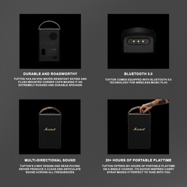 Marshall Tufton 80 W Bluetooth Speaker  (Black & Brass, Stereo Channel) - Image 4