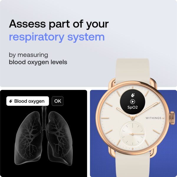 Withings Scanwatch2 Heart Health Monitor, ECG, SPO2, 30 Day Battery Life - 38mm Hybrid Smartwatch  (White-Gold Strap, 38mm) - Image 4