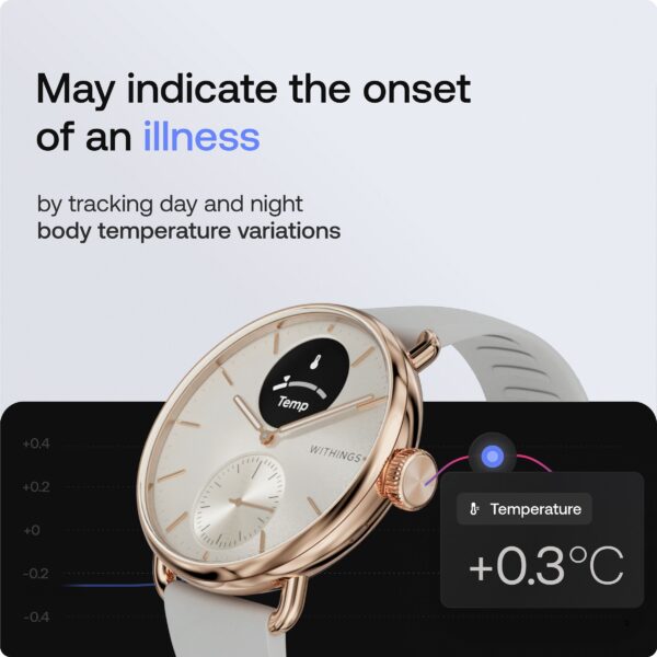 Withings Scanwatch2 Heart Health Monitor, ECG, SPO2, 30 Day Battery Life - 38mm Hybrid Smartwatch  (White-Gold Strap, 38mm) - Image 3