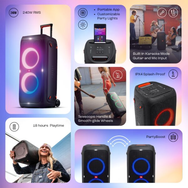 JBL Partybox 310 - 18Hrs Playtime, Pro Sound, Dynamic Light Show, Portable 240 W Bluetooth Speaker  (Black, Stereo Channel) - Image 2