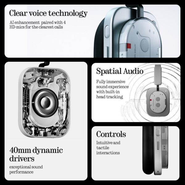 Nothing Headphone(1) 42dB ANC| Dual Device| Hi-Res+LDAC|40mm Driver|Sound by KEF Bluetooth & Wired  (White, On the Ear) - Image 3