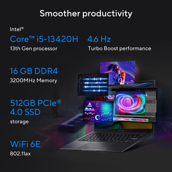 ASUS Vivobook 16X (2025) with Office 2024 + M365 Basic* Intel Core i5 13th Gen 13420H - (16 GB/512 GB SSD/Windows 11 Home/4 GB Graphics/NVIDIA GeForce RTX 3050/144 Hz) K3605VC-RP412WS Gaming Laptop  (16 inch, Indie Black, 1.80 Kg, With MS Office) - Image 2