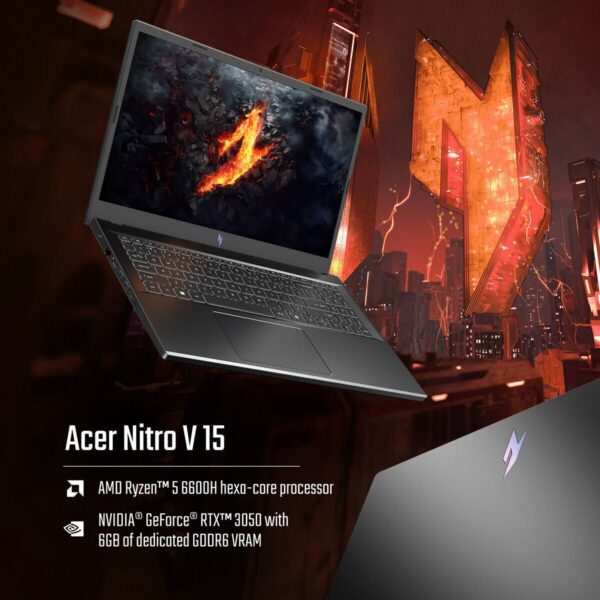 Acer Nitro V AMD Ryzen 5 Hexa Core 6600H - (16 GB/512 GB SSD/Windows 11 Home/6 GB Graphics/NVIDIA GeForce RTX 3050) ANV15-41-R8G0 Gaming Laptop  (16 inch, Obsidian Black, 2.1 Kg) - Image 3