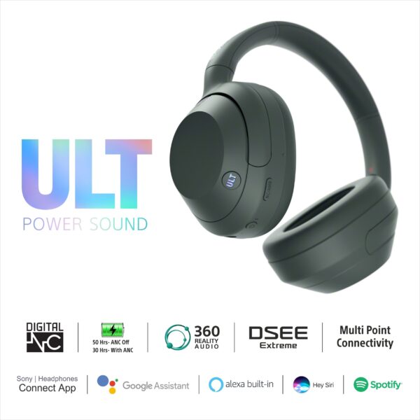 SONY ULT WEAR Noise Cancelling with Massive Bass & Comfortable Design Bluetooth  (Forest Gray, On the Ear) - Image 3