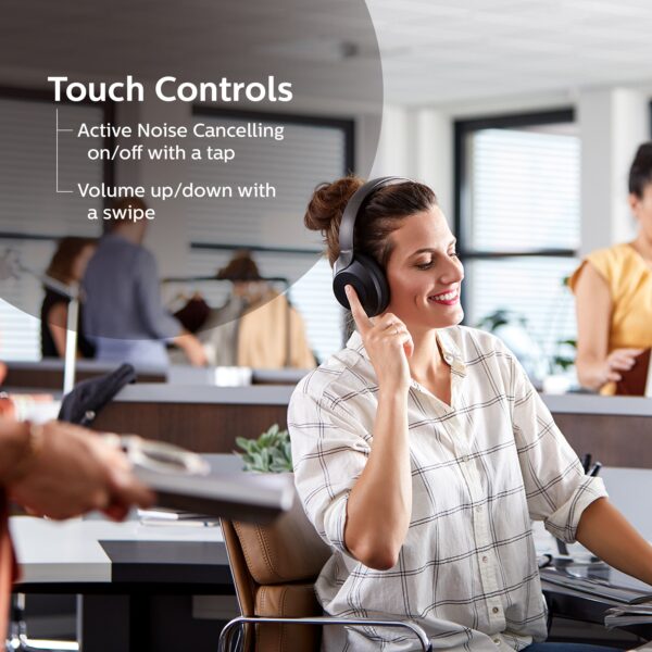 PHILIPS TAPH805BK/10 Wireless Headphone with Touch Control, Active Noise Cancellation Bluetooth  (Black, On the Ear) - Image 2
